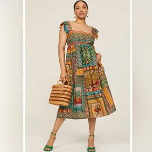 NWOT Farm Rio Banana Scarves Midi Dress XL